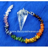 Crystal Quartz Good Quality Faceted Pendulum With Chakra Chips Chain